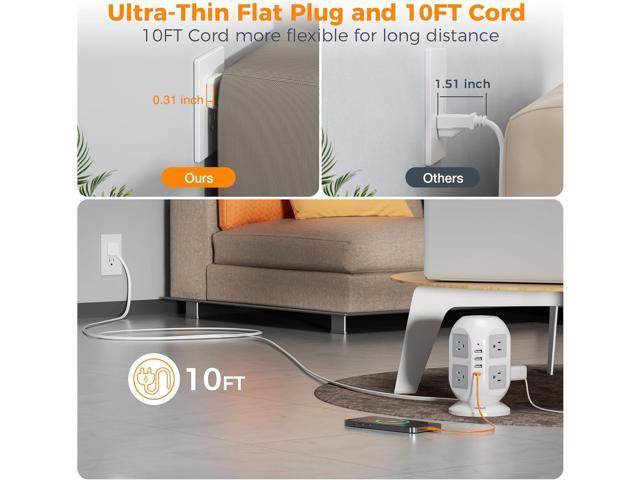 Tower Surge Protector Power Strip 10 ft, TESSAN Long Flat Extension Cord with Multiple Outlets, 8 AC Outlets with 4 USB Ports (1 USB C), Charging...