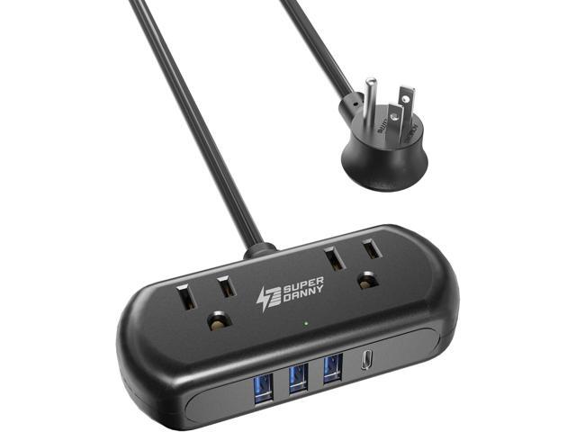 Power Strip with USB, SUPERDANNY Mini Surge Protector with 2 Wide-Spaced Outlets, 3 USB-A 1 USB-C, 5 Ft Extension Cord, Flat Plug, Compact Size...