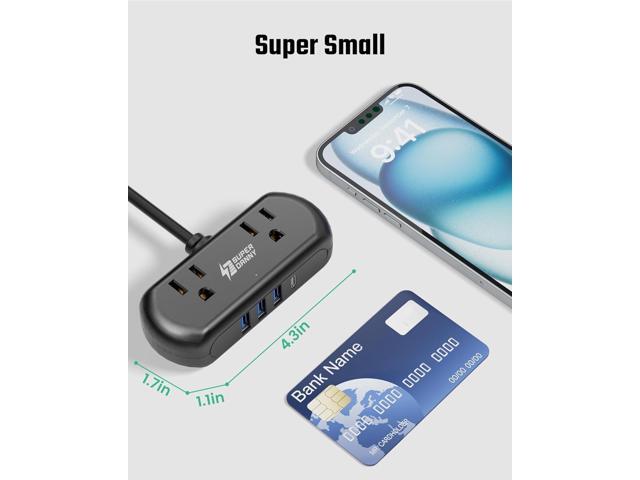 Power Strip with USB, SUPERDANNY Mini Surge Protector with 2 Wide-Spaced Outlets, 3 USB-A 1 USB-C, 5 Ft Extension Cord, Flat Plug, Compact Size...