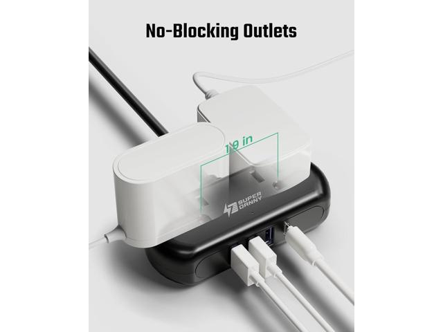 Power Strip with USB, SUPERDANNY Mini Surge Protector with 2 Wide-Spaced Outlets, 3 USB-A 1 USB-C, 5 Ft Extension Cord, Flat Plug, Compact Size...