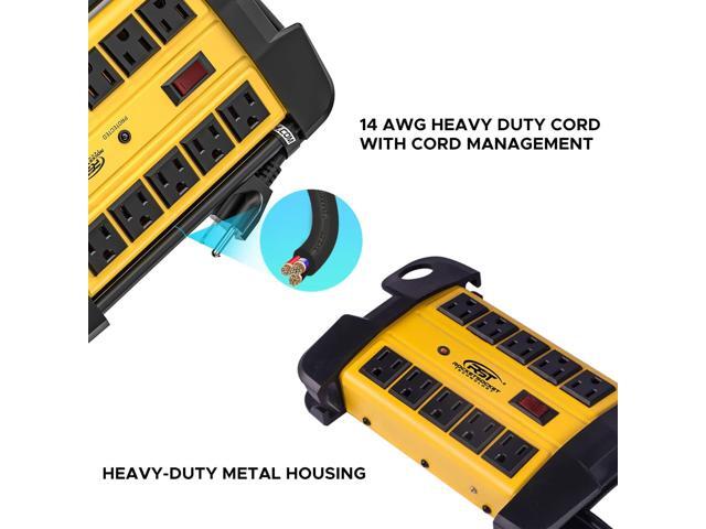 CRST 10-Outlets Heavy Duty Power Strip Metal Surge Protector with 15 Amps, 15-Foot Power Cord 2800 Joules for Garden, Kitchen, Office, School, ETL...