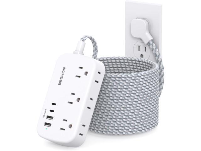 Extension Cord 25 Ft, Flat Plug Power Strip with 6 Outlets with 4 USB Ports(2 USB C), Wall Mount Charging Station, No Surge Protector for Home...