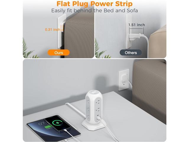 Tower Power Strip Flat Plug with 11 Outlets 3 USB (1 USB C), TESSAN Surge Protector Tower 1625W/13A,1050J Protection, 6 Feet Extension Cord with...