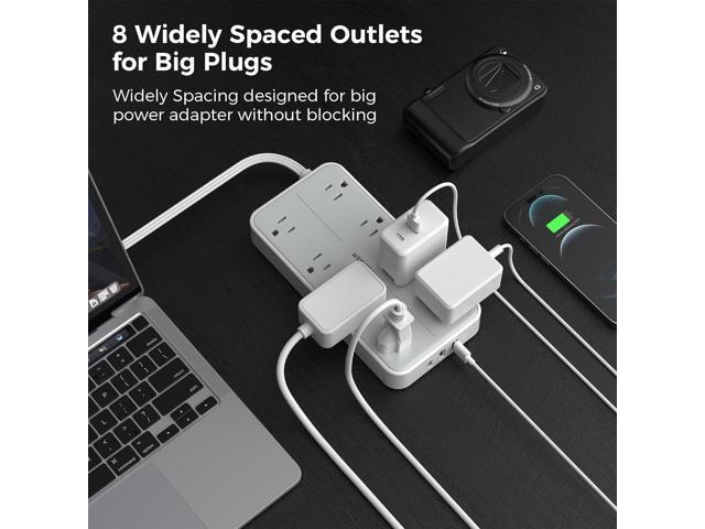 Power Strip Surge Protector, TESSAN Flat Plug Extension Cord with 8 Outlets 3 USB Charger(1 USB C), 1080 Joules Protection, Wall Mountable Charging...