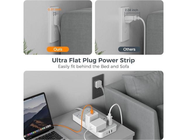 Power Strip Surge Protector, TESSAN Flat Plug Extension Cord with 8 Outlets 3 USB Charger(1 USB C), 1080 Joules Protection, Wall Mountable Charging...