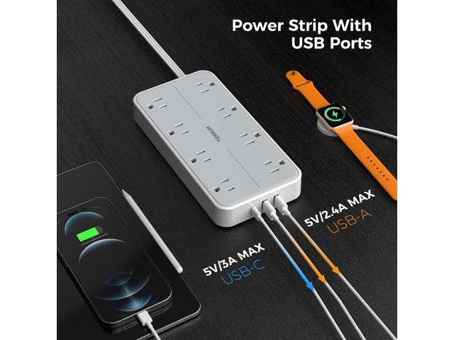 Power Strip Surge Protector, TESSAN Flat Plug Extension Cord with 8 Outlets 3 USB Charger(1 USB C), 1080 Joules Protection, Wall Mountable Charging...