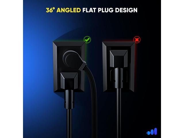 Maximm Extension Cord (6 Feet) 1 Outlet Flat Wire, 3-Prong 45° Angled Flat Plug, 16 AWG Power Cord - UL Certified (Black)