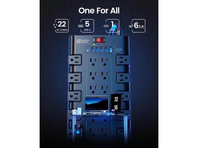 Power Strip, SUPERDANNY Surge Protector with 22 AC Outlets and 6 USB Charging Ports, 1875W/15A, 2100 Joules, 6.5Ft Flat Plug Heavy Duty Extension...