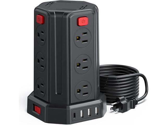 Power Strip Surge Protector, 10 Ft Extension Cord with 12 AC Multiple Outlets 4 USB (1 USB C), SMALLRT Power Tower Desktop Charging Station (Black,...