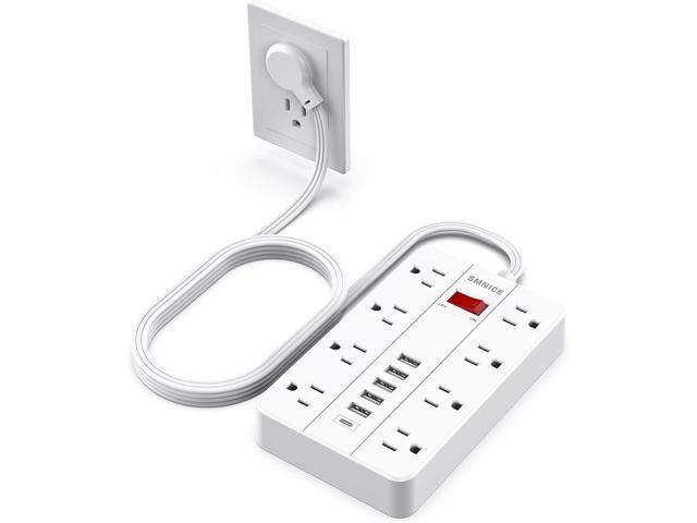 SMNICE Power Strip with USB,Surge Protector Flat Plug with 8 Widely Spaced Outlets and 6 USB Ports(1 USB C), 5ft Extension Cord Wall Mountable...