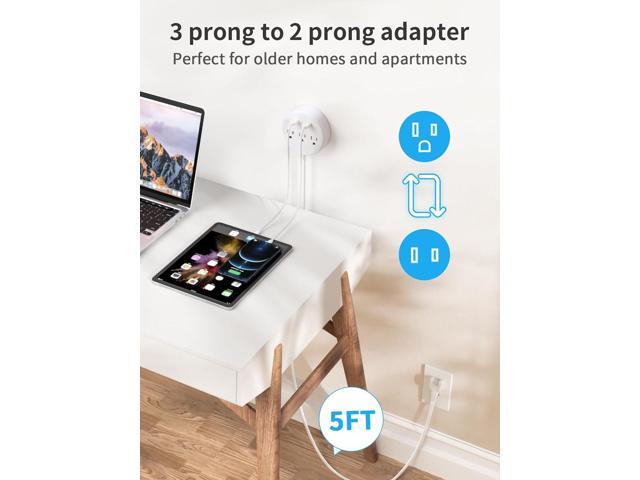 NTONPOWER 2 Prong Power Strip, 1875W/15A, 180° Rotating Plug, Two Prong Power Strip, 2 Prong to 3 Prong Outlet Adapter, 3 Outlets 2 USB, Extension...