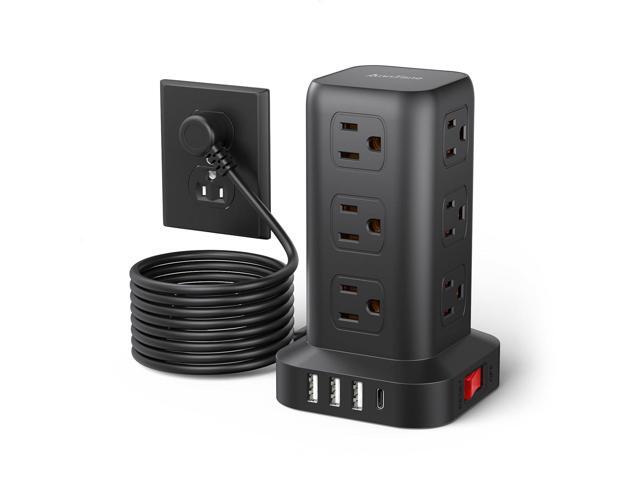 Surge Protector Power Strip 10 FT Cord, Power Strip Tower with 4 USB Ports (1USB C), Extension Cord with 12 AC Multiple Outlets, Home Office...