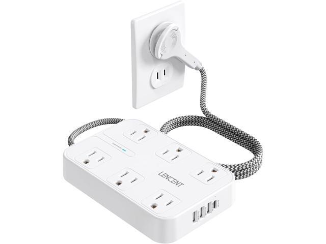 LENCENT 2 Prong Power Strip, 3 to 2 Prong Outlet Adapter, Two Prong Surge Protector, 6ft Braided Extension Cord with Thin Flat Polarized Plug, 6...
