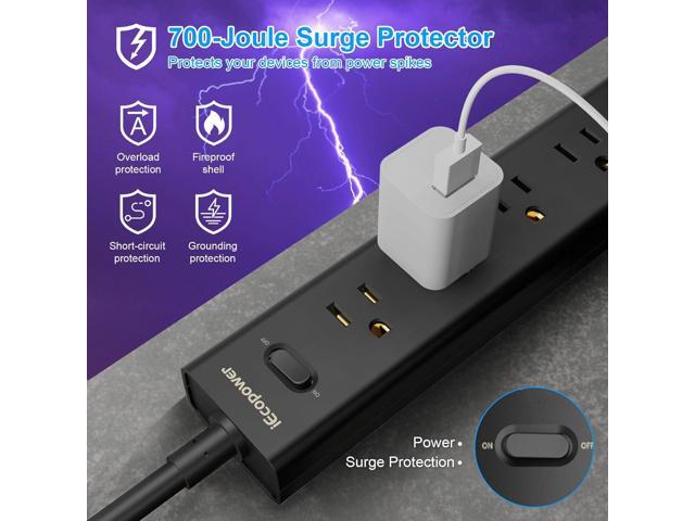 10FT Long Surge Protector Power Strip-with 5 Widely Outlets and 3 USB Ports(1 USB C Port),10 Foot Extension Cord(1250W/10A),Wall Mount for Home...