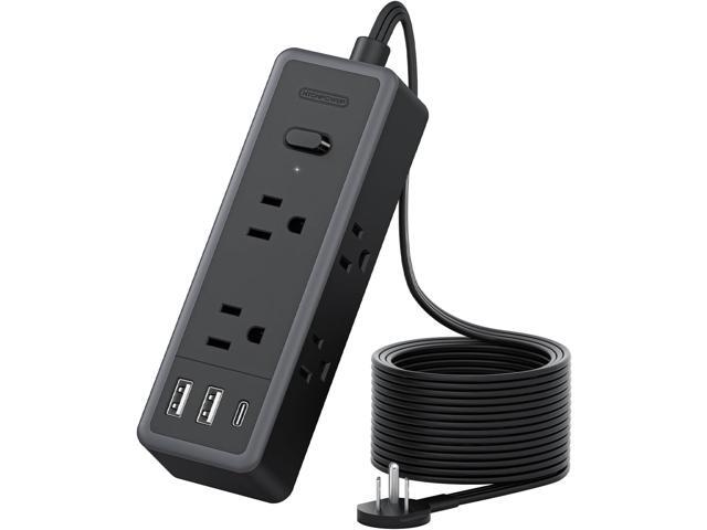 NTONPOWER Flat Extension Cord 10 ft, 1080 Joules Surge Protector Power Strip with 6 Widely Outlets 3 USB (1 USB C), Flat Plug Extension Cord Power...