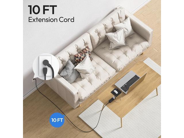 NTONPOWER Flat Extension Cord 10 ft, 1080 Joules Surge Protector Power Strip with 6 Widely Outlets 3 USB (1 USB C), Flat Plug Extension Cord Power...