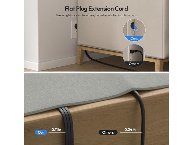 NTONPOWER Flat Extension Cord 10 ft, 1080 Joules Surge Protector Power Strip with 6 Widely Outlets 3 USB (1 USB C), Flat Plug Extension Cord Power...