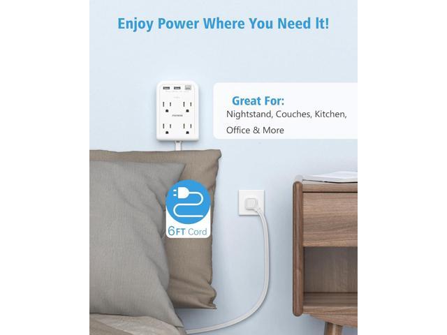 Flat Electrical Outlet Extender with USB C Ports, 4 Outlet 3 USB Wall Plug, 6 ft Thin Extension Cord, Flat Plug Power Strip Surge Protector for...