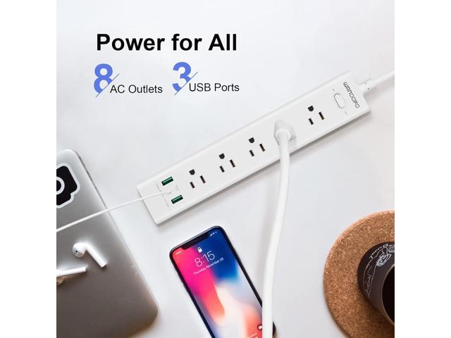 2 Prong Power Strip, 5 FT Extension Cord Surge Protector, 5 Outlets and 3 USB, 13A/1625W, Polarized Two Prong to Three Prong Outlet Adapter...