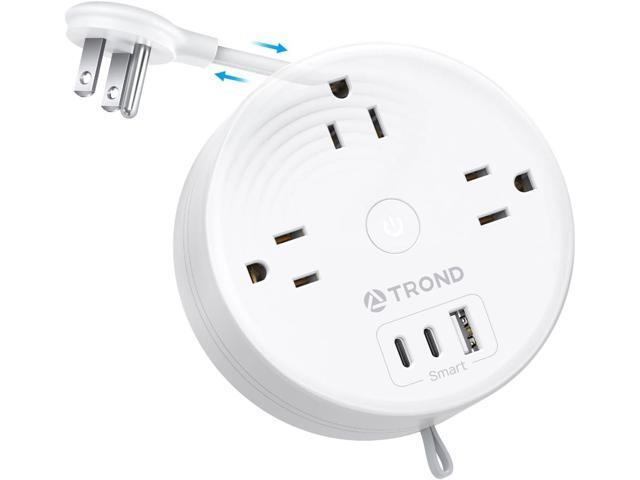 TROND Travel Power Strip - Retractable Extension Cord 5ft Ultra Thin Flat Plug, Retractable Power Strip with 3 AC Outlets 3 USB Ports (2 USB C),...