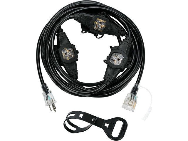 20FT 16 Gauge Multi-Outlet Outdoor Extension Cord, 4 Evenly Spaced Weatherproof Outlets, Great for Stage Backdrops, Landscape Garden Lighting,...