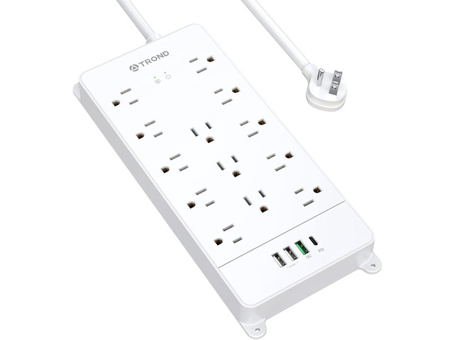 TROND Surge Protector Power Strip 5ft with 32W USB, ETL Listed, 4000J,White Flat Plug Extension Cord, 13 Wide Spaced Outlets, 32W Quick Charge...