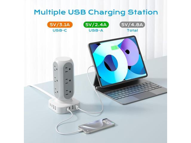 Tower Surge Protector Power Strip, 10FT Extension Cord with Multiple Outlets, Flat Plug Outlet Extender with 12 AC Outlets & 8 USB Ports, 24W Total...