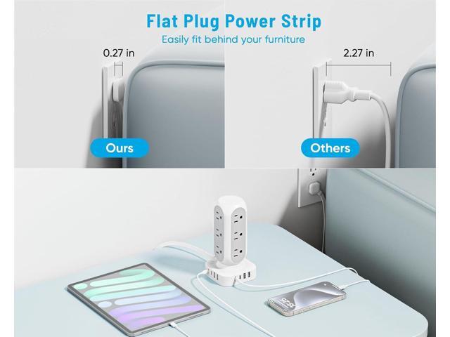 Tower Surge Protector Power Strip, 10FT Extension Cord with Multiple Outlets, Flat Plug Outlet Extender with 12 AC Outlets & 8 USB Ports, 24W Total...