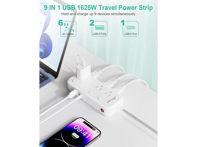 Individual Switch Power Strip Surge Protector with 6 Outlets 3 USB(17W USB C), 5Ft Braided Cord Ultra Thin Flat Plug, 13A Wall Mount Extension Cord...