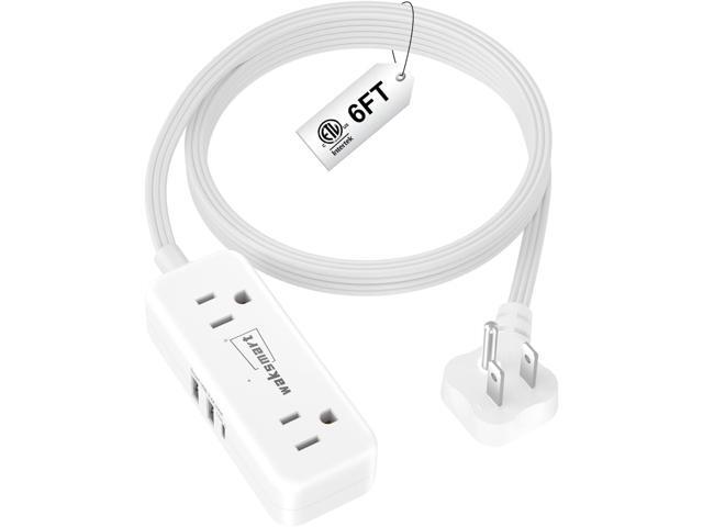 Flat Extension Cord 6 Feet - 4 AC Outlets 3 USB Ports (5V/3.4A 17W), Flat Plug Power Strip Compact for College Dorm, Travel, Cruise, Home, Office