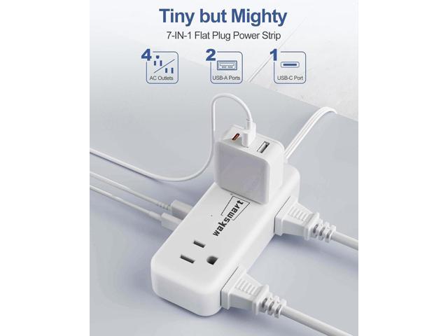 Flat Plug Power Strip - 5 Ft Thin Flat Extension Cord with 4 AC Outlets 3 USB Ports (5V/3.4A 17W), Flat Outlet Wall Plug Compact for College Dorm,...