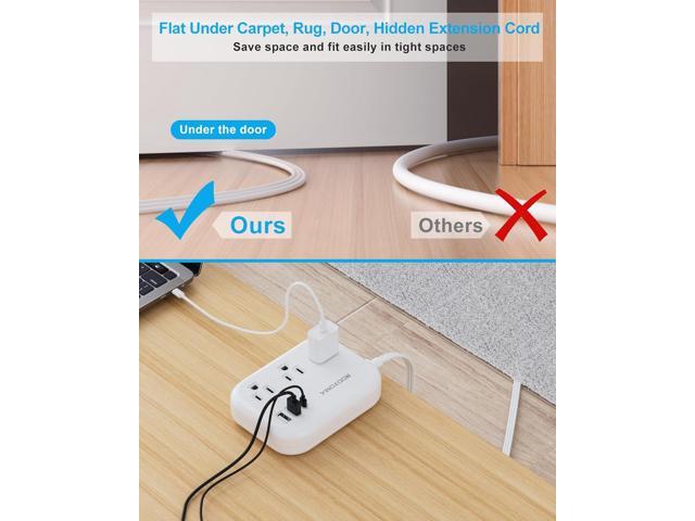 Flat Extension Cord 15 FT Behind Furniture-Ultra Slim Cord Under Carpet, Rug, Door, Long Extension Cord with 3 USB 3 Outlets, Low Profile Extension...