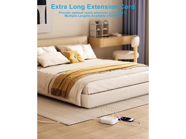 Flat Extension Cord 15 FT Behind Furniture-Ultra Slim Cord Under Carpet, Rug, Door, Long Extension Cord with 3 USB 3 Outlets, Low Profile Extension...