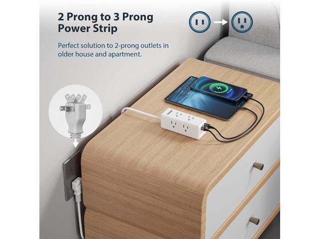 2 Prong Power Strip, TOPREK 2 Prong to 3 Prong Outlet Adapter, 1440J 2 Prong Surge Protector with 6 Outlets & 3 USB, 5FT 2 Prong Extension Cord...