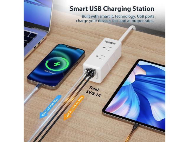 2 Prong Power Strip, TOPREK 2 Prong to 3 Prong Outlet Adapter, 1440J 2 Prong Surge Protector with 6 Outlets & 3 USB, 5FT 2 Prong Extension Cord...