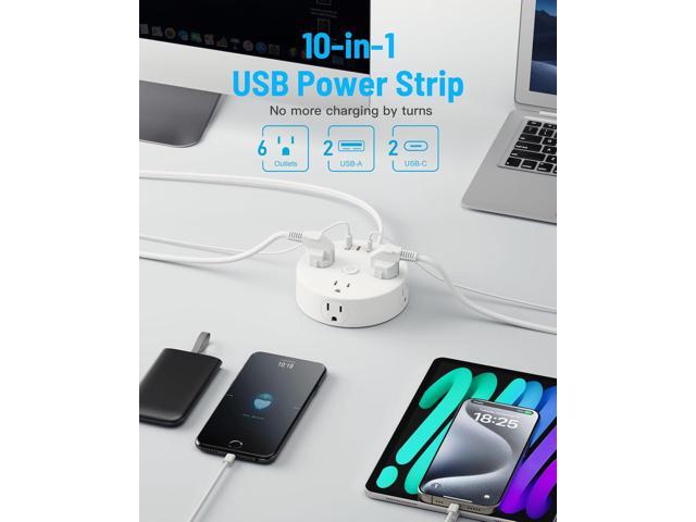 10FT 2 Prong Power Strip, Yozisital 2 Prong to 3 Prong Outlet Adapter, Flat Extension Cord, Surge Protector with Rotating Plug, 6 Outlets 4 USB(2...
