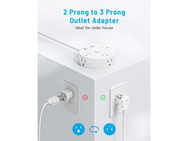 10FT 2 Prong Power Strip, Yozisital 2 Prong to 3 Prong Outlet Adapter, Flat Extension Cord, Surge Protector with Rotating Plug, 6 Outlets 4 USB(2...