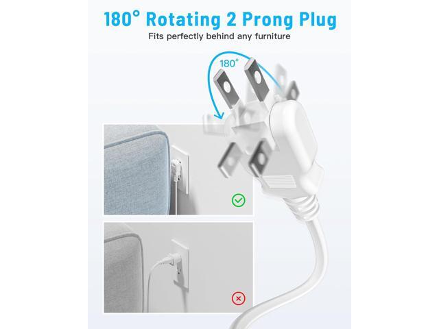 10FT 2 Prong Power Strip, Yozisital 2 Prong to 3 Prong Outlet Adapter, Flat Extension Cord, Surge Protector with Rotating Plug, 6 Outlets 4 USB(2...
