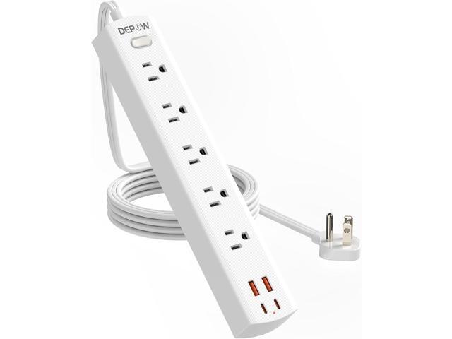 Power Strip Surge Protector with 5 AC Outlets(1875W/15A) 4 USB Ports (2 USB C), 5 Ft Ultra Thin Extension Cord, Low Profile Flat Plug, 1700 Joules,...