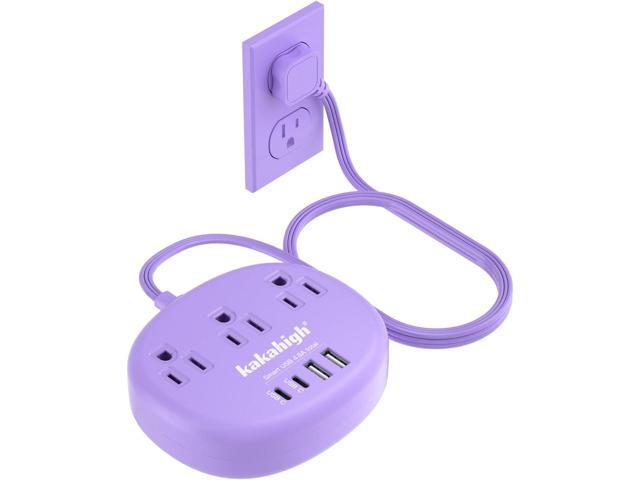 Purple Extension Cord with Surge Protected 1080J - 5 FT Flat Extension Cord, 1625W Cute Extension Cord with 3 AC Outlet 4 USB (24W/4.8A), Compact...