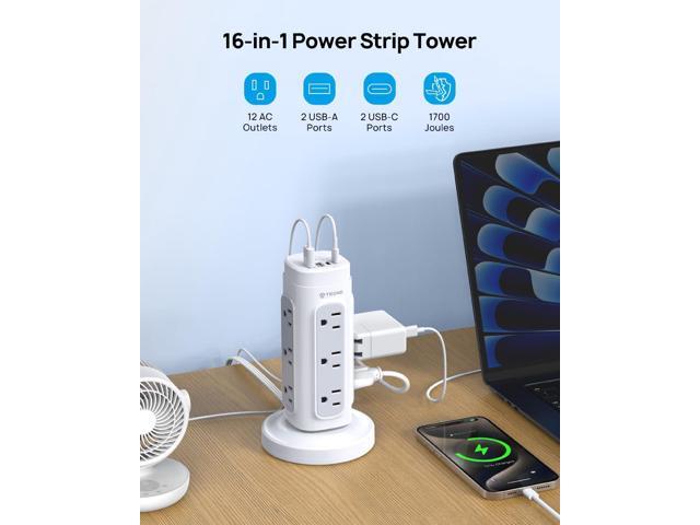 TROND Retractable Power Strip Tower - 5ft Flat Plug Extension Cord with Multiple Outlets, Surge Protector with USB C Ports PD 20W, 1700J...
