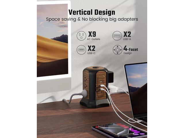 SUPERDANNY Power Strip Tower Surge Protector, 10 Ft Extension Cord with Multiple Outlets, 9 Outlets, 4 USB Ports (2 USB C), 1080 Joules, 3-Prong,...