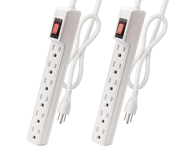 PLUGTUL Power Strip Surge Protector 2-Pack - 6 Outlets & 2 Ft Extension Cord, 1875W/15A 90 Joules, Overload & Surge Protection, Wall Mount for Home...