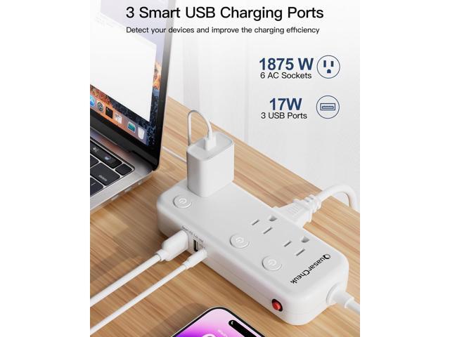 2 Prong Power Strip, 2 Prong to 3 Prong Outlet Adapter, 2 Prong Extension Cord with USB-C, 6 Outlets & 3 USB, 3 Prong Adapter 5ft, for Polarized...