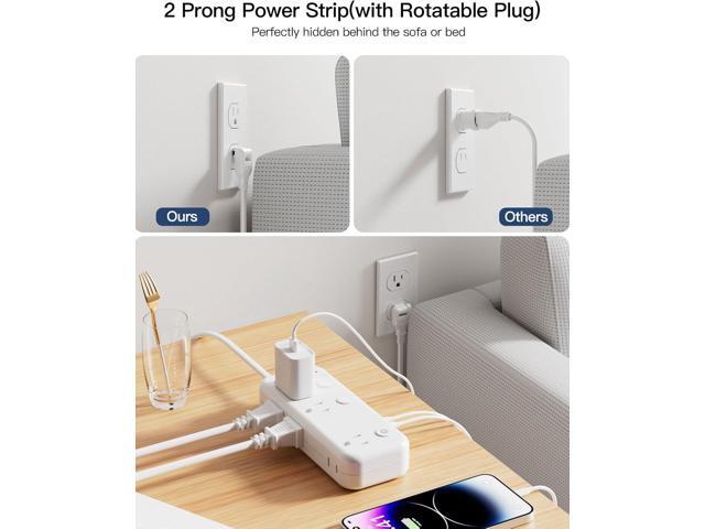 2 Prong Power Strip, 2 Prong to 3 Prong Outlet Adapter, 2 Prong Extension Cord with USB-C, 6 Outlets & 3 USB, 3 Prong Adapter 5ft, for Polarized...