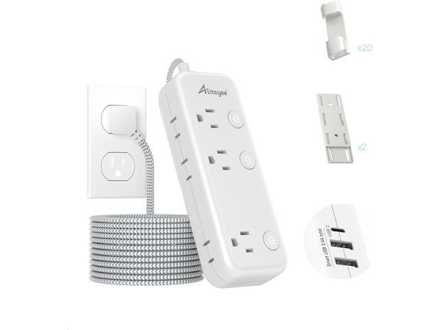 15FT Surge Protector Power Strip with Individual Switches 6 Outlets 3 USB(17W USB C), Ultra Thin Flat Plug Braided Cord, Wall Mount Extension Cord...