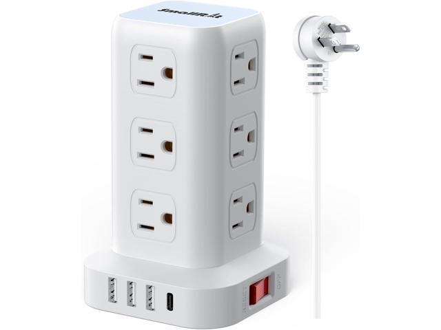 PD20W Power Strip Tower Surge Protector,16.5FT Extension Cord,Power Strip with USB 12 Outlets with 4 USB Ports (1 USB C), Flat Plug Multi Plug...