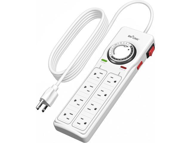 BN-LINK 8 Outlet Surge Protector with Mechanical Timer (4 Outlets Timed, 4 Outlets Always On) - White