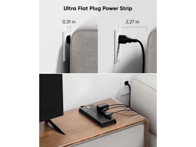 Flat Plug Power Strip 10Ft Long Extension Cord, LeZone 4800J Surge Protector, 12 Outlets 2 USB C 2 USB Ports, Wall Mountable, PD20W Desk Charging...