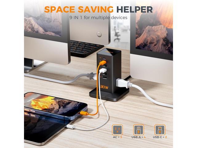 Charging Station 30W, TESSAN 9-in-1 Charger Blocks for iPhone 16/15/14/13, Tablets, Earphone with Surge Protector, 5ft Flat Extension Cord with 4...